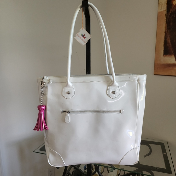 NWT Baekgaard Pearl  White Genuine  Patent Leather Tote - Picture 4 of 14